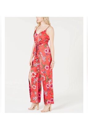 Guess Orange Floral Tie-Waist Wide-Leg Jumpsuit